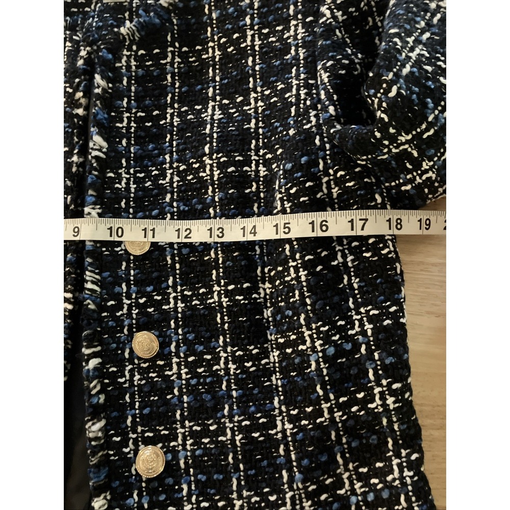 Calvin Klein tweed gold button blazer structured office jacket Blue Black 6 - Picture 5 of 7